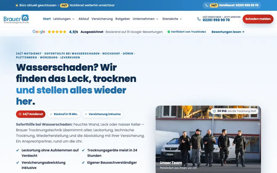 Startseite: Leck finden, trocknen, wiederherstellen